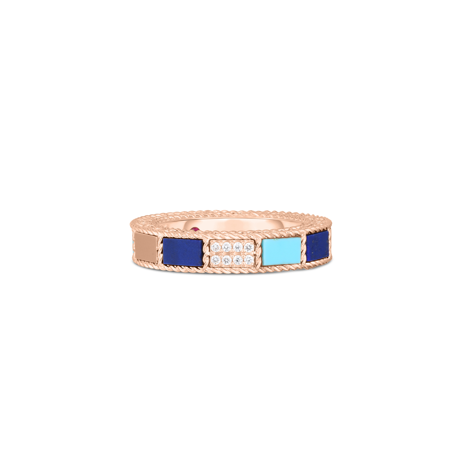 Roberto Coin Mosaic Blue Lapis, Turquoise and Diamond Ring set in Rose Gold